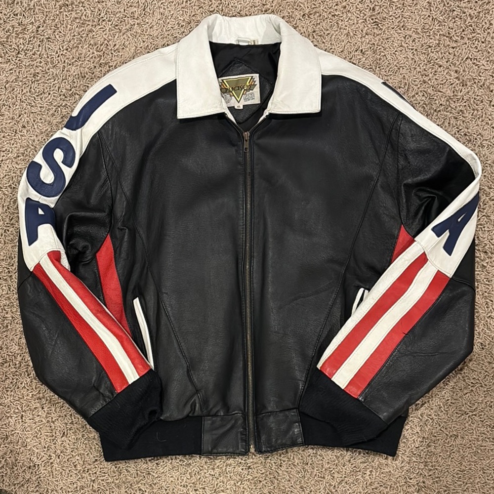 Vintage USA Leather Jacket - Black, White, Red